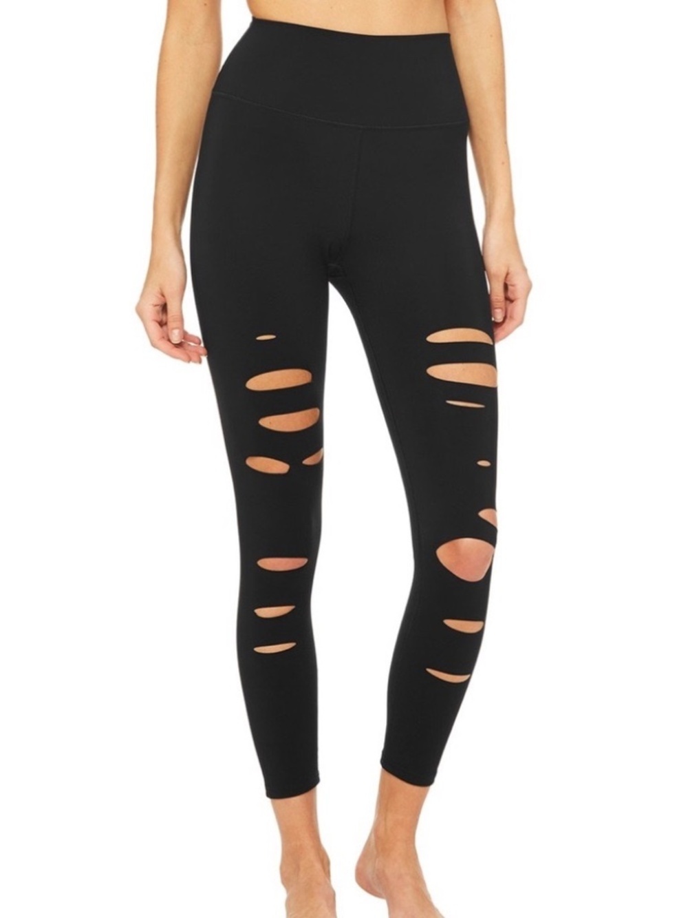 Alo Yoga 7/8 High Waist Ripped Warrior Leggings Black XS